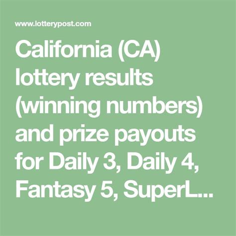 California (CA) Daily 4 Results, Payout, Winning Number and .